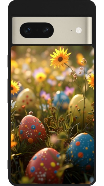 Google Pixel 7 Case Hülle - Silikon schwarz Easter 2026 Decorated eggs