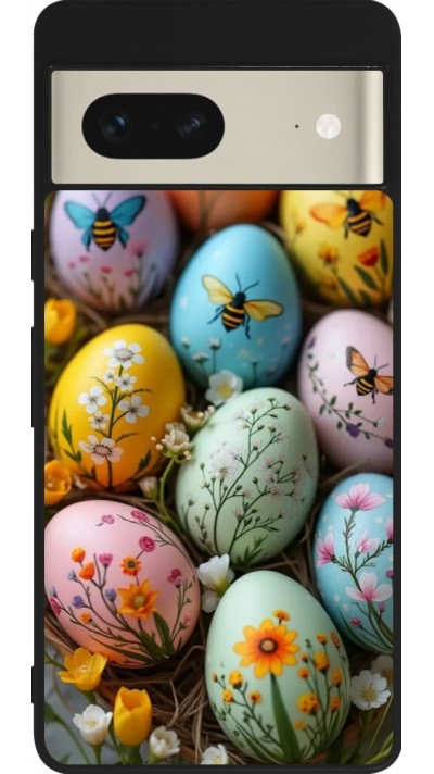 Google Pixel 7 Case Hülle - Silikon schwarz Easter 2026 Eggs with bees