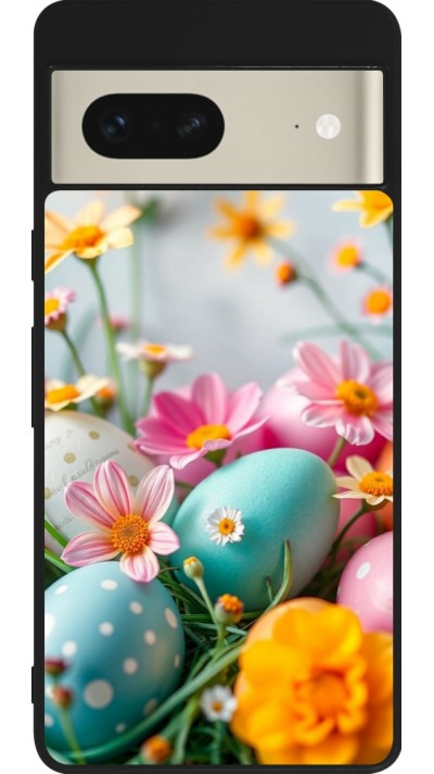 Google Pixel 7 Case Hülle - Silikon schwarz Easter 2026 Eggs with flowers