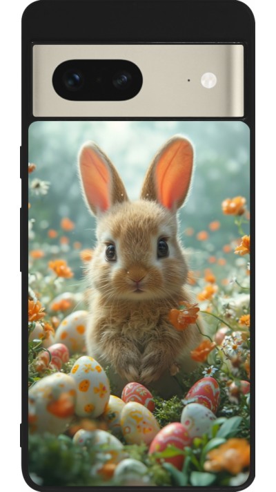 Google Pixel 7 Case Hülle - Silikon schwarz Easter 2026 Rabbit in the garden