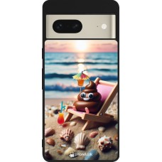 Google Pixel 7 Case Hülle - Silikon schwarz Kackhaufen Emoji auf Liegestuhl