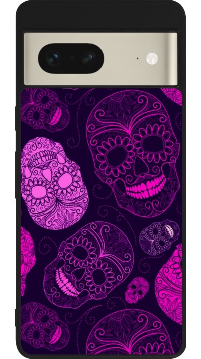 Google Pixel 7 Case Hülle - Silikon schwarz Halloween 2023 pink skulls Google Pixel 7 Case Hülle - Silikon schwarz Halloween 2023 pink skulls