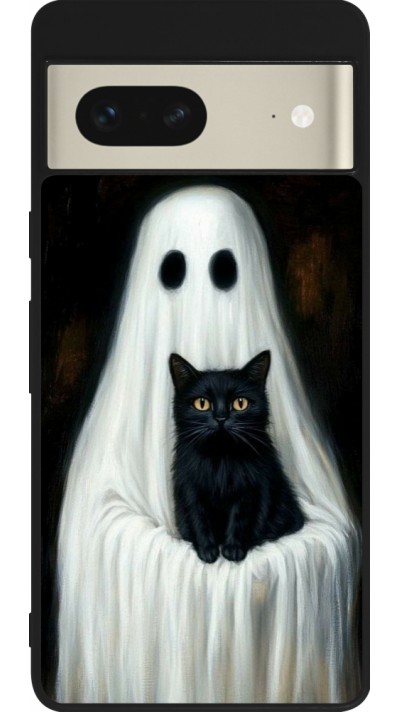 Coque Google Pixel 7 - Silicone rigide noir Halloween 2025 Ghost with black cat