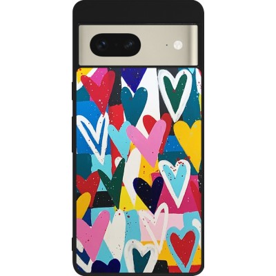 Google Pixel 7 Case Hülle - Silikon schwarz Joyful Hearts