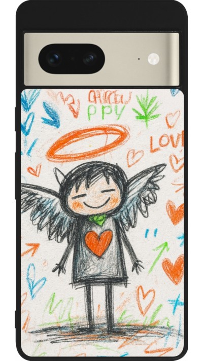 Google Pixel 7 Case Hülle - Silikon schwarz Little Angel Sketch Love Google Pixel 7 Case Hülle - Silikon schwarz Little Angel Sketch Love