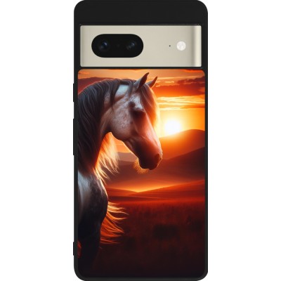 Google Pixel 7 Case Hülle - Silikon schwarz Majestätischer Sonnenuntergang Pferd