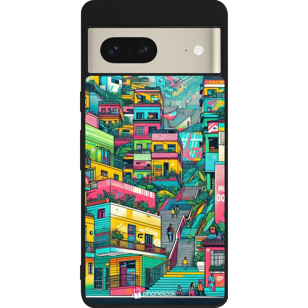 Google Pixel 7 Case Hülle - Silikon schwarz Medellin Comuna 13 Kunst