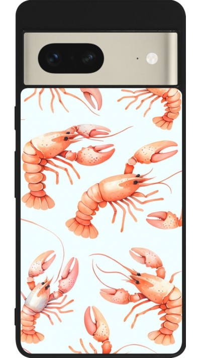 Google Pixel 7 Case Hülle - Silikon schwarz Muster von pastellfarbenen Hummern Google Pixel 7 Case Hülle - Silikon schwarz Muster von pastellfarbenen Hummern