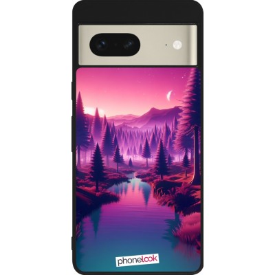 Google Pixel 7 Case Hülle - Silikon schwarz Lila-rosa Landschaft