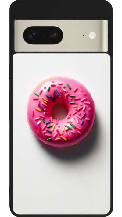 Google Pixel 7 Case Hülle - Silikon schwarz Weisser Hintergrund, pinker Donut