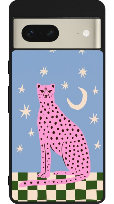 Google Pixel 7 Case Hülle - Silikon schwarz Pink leopard with stars 2026
