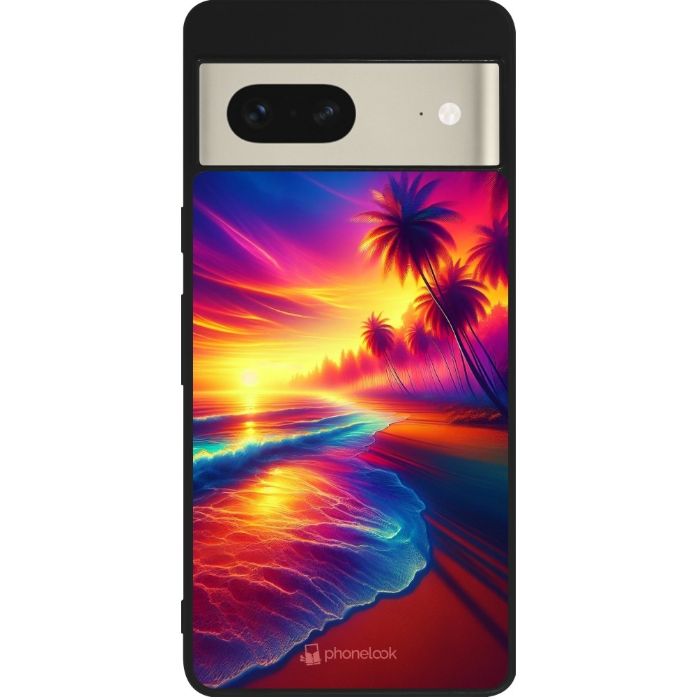 Google Pixel 7 Case Hülle - Silikon schwarz Strand Sonnenuntergang auffällig
