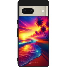 Google Pixel 7 Case Hülle - Silikon schwarz Strand Sonnenuntergang auffällig