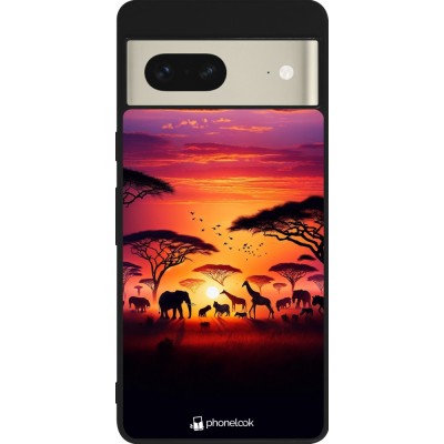 Google Pixel 7 Case Hülle - Silikon schwarz Safari Sonnenuntergang Wildtiere