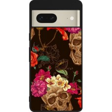Google Pixel 7 Case Hülle - Silikon schwarz Skulls and flowers