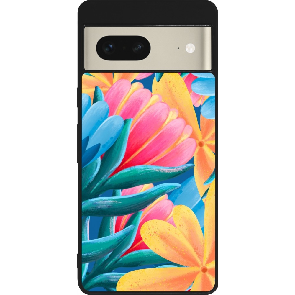 Google Pixel 7 Case Hülle - Silikon schwarz Spring 23 colorful flowers