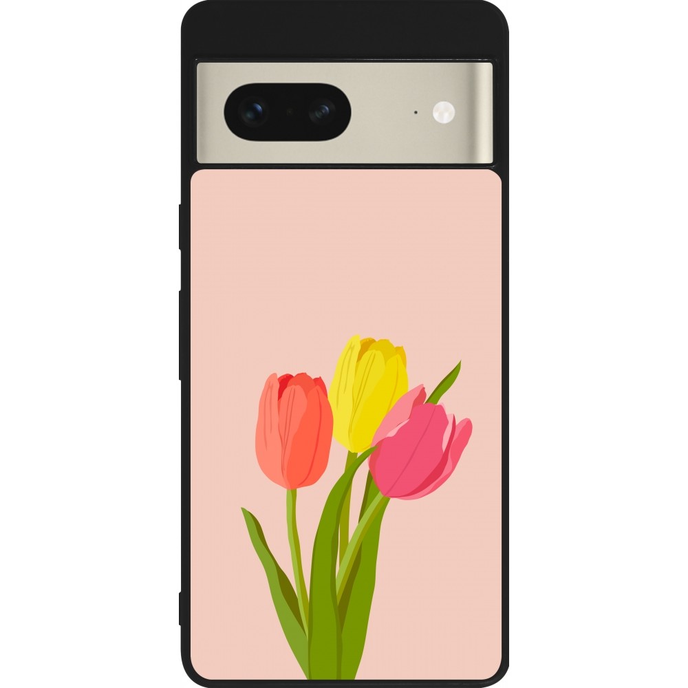 Google Pixel 7 Case Hülle - Silikon schwarz Spring 23 tulip trio