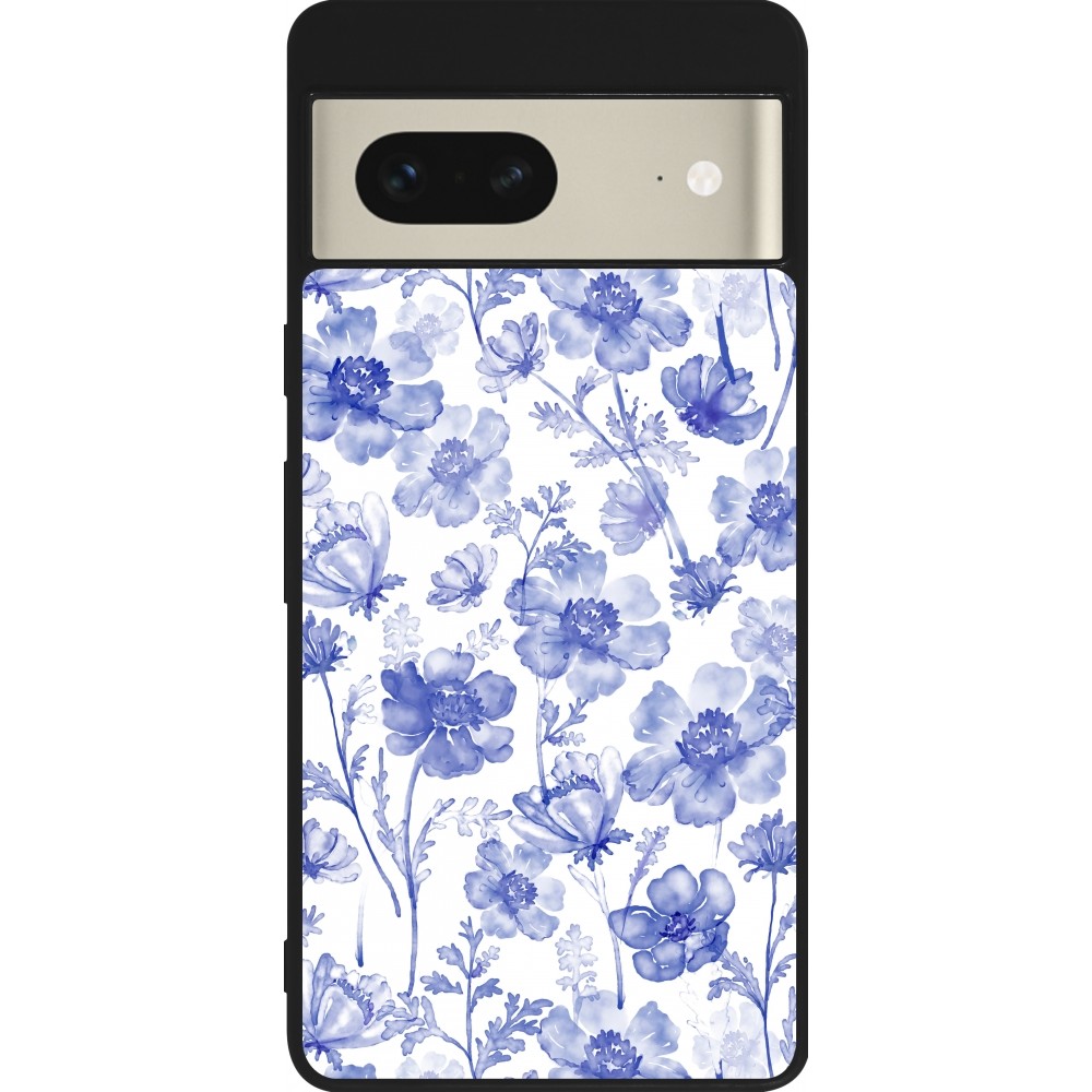 Google Pixel 7 Case Hülle - Silikon schwarz Spring 23 watercolor blue flowers