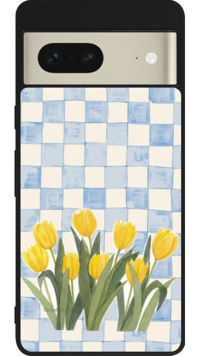 Google Pixel 7 Case Hülle - Silikon schwarz Blue vichy tulips 2026