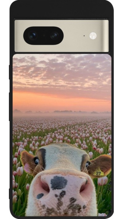 Google Pixel 7 Case Hülle - Silikon schwarz Cow with tulips 2026