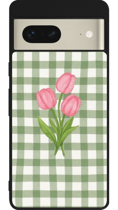 Google Pixel 7 Case Hülle - Silikon schwarz Green vichy tulips 2026
