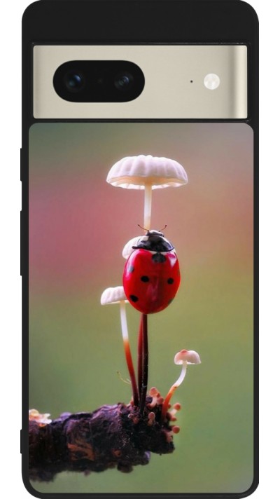 Google Pixel 7 Case Hülle - Silikon schwarz Ladybird on a mushroom 2026