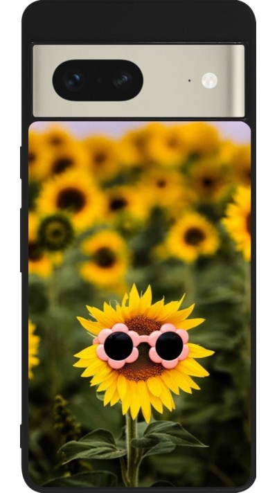 Google Pixel 7 Case Hülle - Silikon schwarz Sunflower with glasses 2026