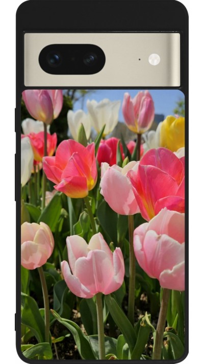 Google Pixel 7 Case Hülle - Silikon schwarz Tulips 2026