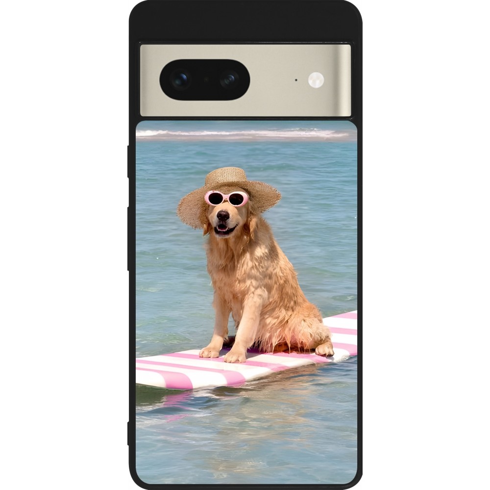 Google Pixel 7 Case Hülle - Silikon schwarz Summer Dog on Paddle