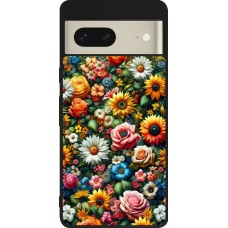 Google Pixel 7 Case Hülle - Silikon schwarz Sommer Blumenmuster
