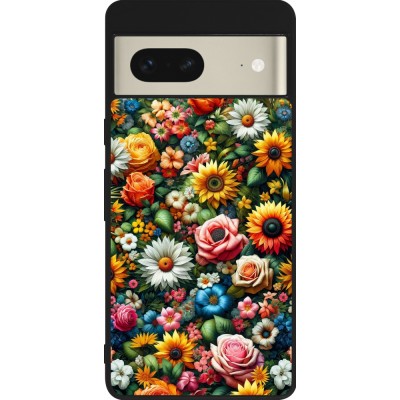 Google Pixel 7 Case Hülle - Silikon schwarz Sommer Blumenmuster