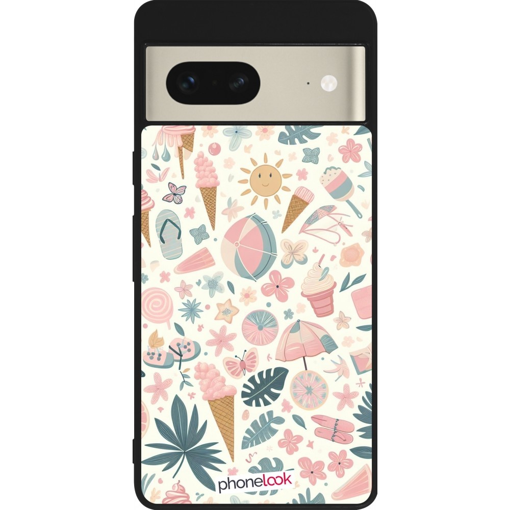 Google Pixel 7 Case Hülle - Silikon schwarz Sommer Pink Muster