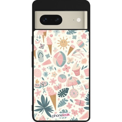 Google Pixel 7 Case Hülle - Silikon schwarz Sommer Pink Muster