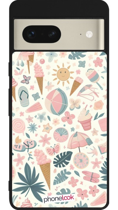 Google Pixel 7 Case Hülle - Silikon schwarz Sommer Pink Muster