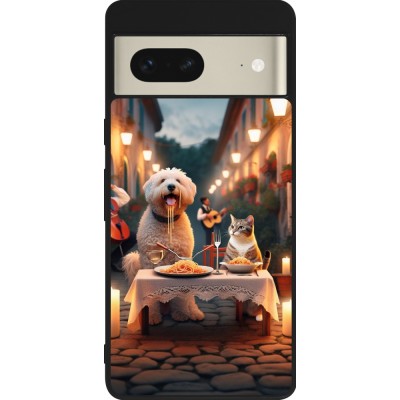 Google Pixel 7 Case Hülle - Silikon schwarz Valentin 2024 Hund & Katze Kerzenlicht