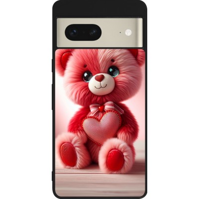 Google Pixel 7 Case Hülle - Silikon schwarz Valentin 2024 Rosaroter Teddybär