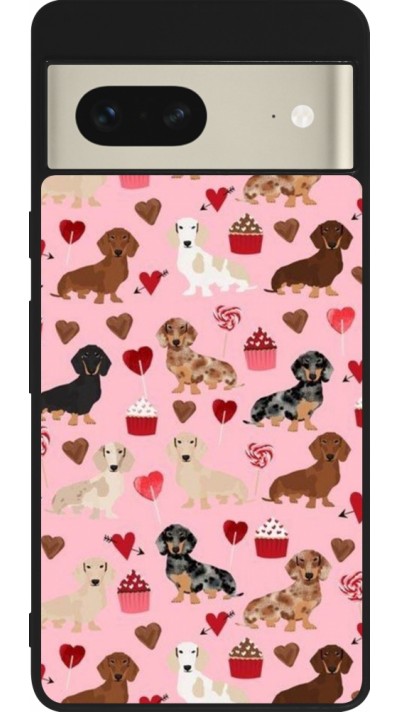 Google Pixel 7 Case Hülle - Silikon schwarz Valentine 2024 puppy love