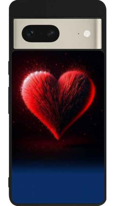 Coque Google Pixel 7 - Silicone rigide noir Valentine 2025 coeur rouge