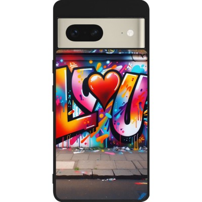 Google Pixel 7 Case Hülle - Silikon schwarz Valentin 2025 Liebe U Tag
