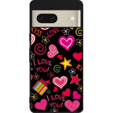 Google Pixel 7 Case Hülle - Silikon schwarz Valentine 2023 love symbols