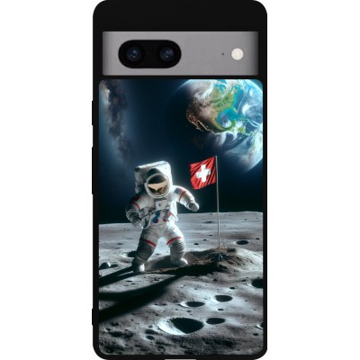 Google Pixel 7a Case Hülle - Silikon schwarz Astro Schweiz auf dem Mond