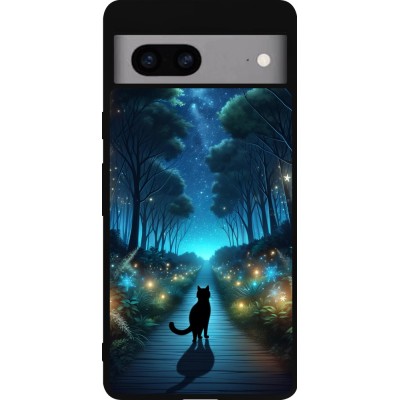 Google Pixel 7a Case Hülle - Silikon schwarz Schwarze Katze Spaziergang