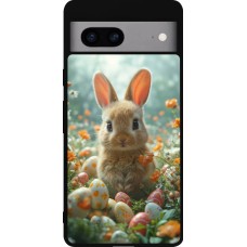 Coque Google Pixel 7a - Silicone rigide noir Easter 2026 Rabbit in the garden