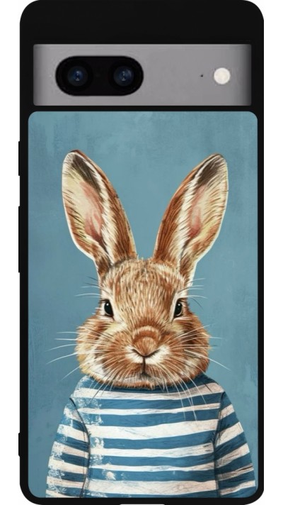 Coque Google Pixel 7a - Silicone rigide noir Easter 2026 Rabbit navy