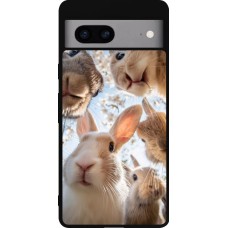 Coque Google Pixel 7a - Silicone rigide noir Easter 2026 Rabbits