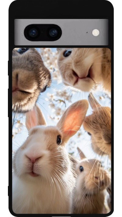 Coque Google Pixel 7a - Silicone rigide noir Easter 2026 Rabbits