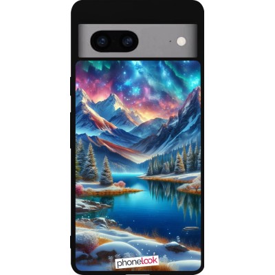 Google Pixel 7a Case Hülle - Silikon schwarz Fantasiebergsee Himmel Sterne