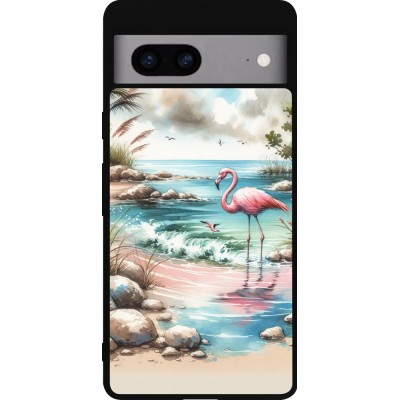 Google Pixel 7a Case Hülle - Silikon schwarz Flamingo Aquarell