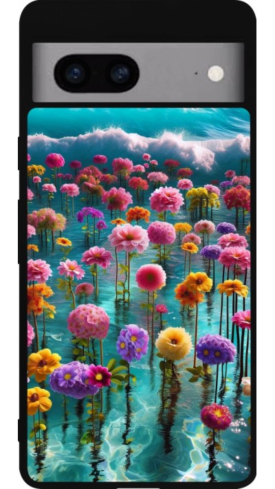 Google Pixel 7a Case Hülle - Silikon schwarz Blumenmeer Wellen