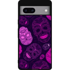 Google Pixel 7a Case Hülle - Silikon schwarz Halloween 2023 pink skulls
